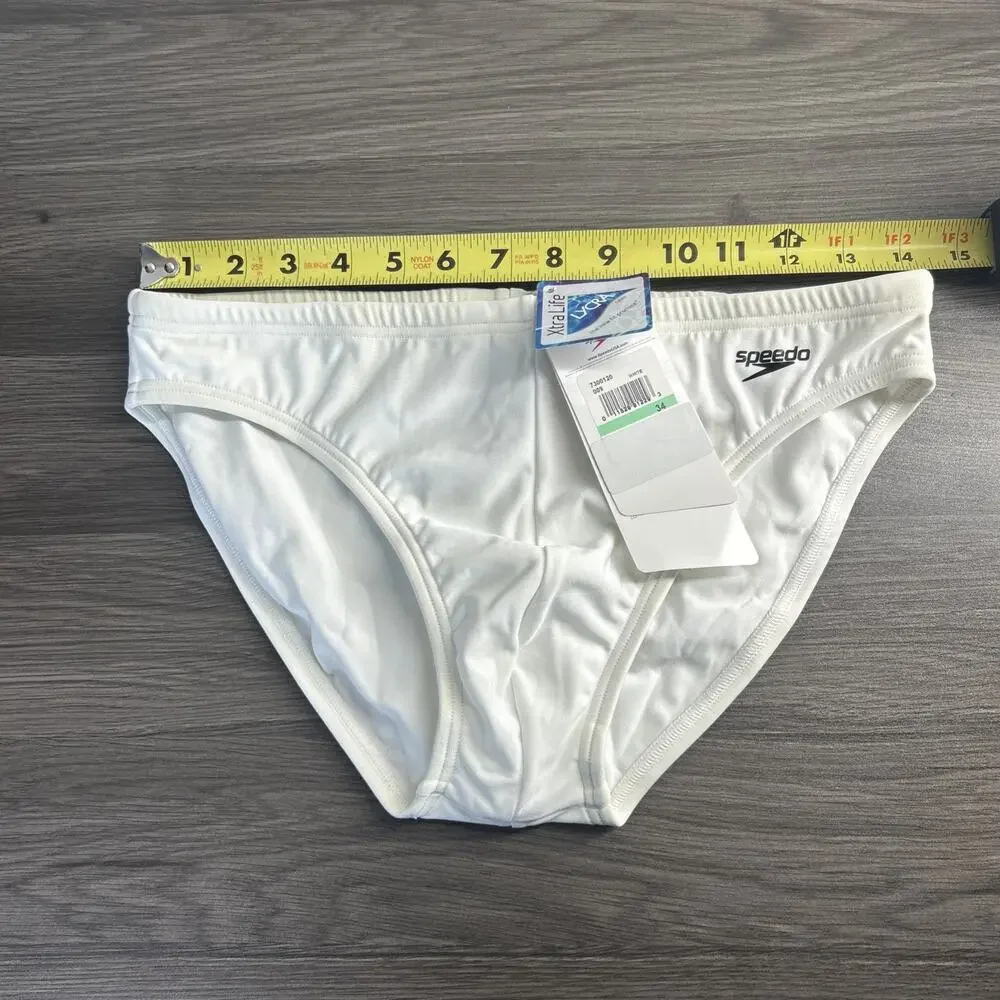 Speedo Men’s Swim Brief Size 34 White NWT New Old Stock Racing Swimsuit READ